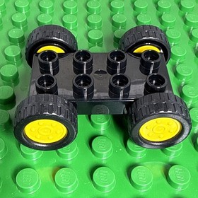 Lego Duplo Car Base 2X4 Black Yellow wheels 10805 10842 10823 10813 10835 10907