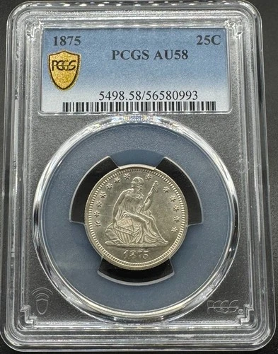 New Listing1875 SEATED LIBERTY SILVER QUARTER PCGS AU58 03XXB26