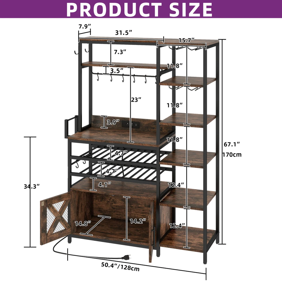 6-уровневый барный шкаф, винная стойка, стойка для выпечки с розеткой питания, стеклянный держатель для ликера - Изображение 2 из 4