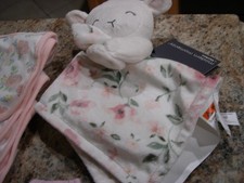 Lot of 10 Baby Bibs for Girls and a Little Lamb Security Blanket