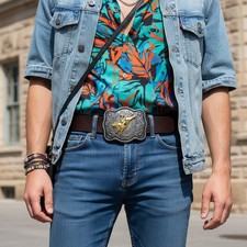 Men Belt Buckle Dark Silver Metal Urban Cowboy Western 3D Rodeo Bull Riding Gold