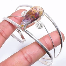 Colorful Crazy Lace Agate 925 Sterling Silver Adjustable Cuff Bracelet H676