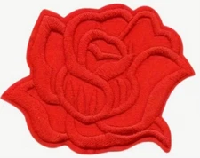 RED ROSE Flower  - 4 1/3" LARGE Embroidered Iron-On/Sew-On Patch