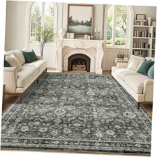  Vintage Area Rugs 5x7 Washable Floral Print Throw Rug with Non-Slip Backing, 