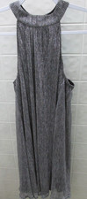 NINE WEST HALTER DRESS BLACK SILVER SHIMMER SZ L HIGH NECK NWT FORMAL CRUISE!