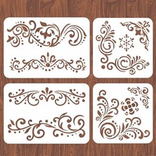 4PCS Lace Corner Stencils for Painting - Reusable Flower Border Wall Stencil, La