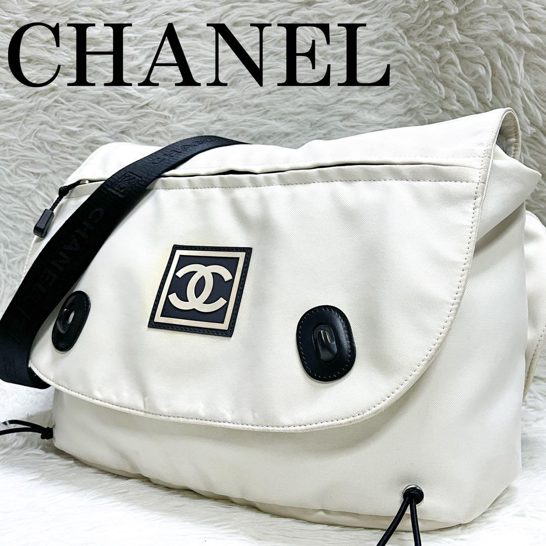 Chanel Rare Sports Line White Large Shoulder Bag Pre-Owned From Japan