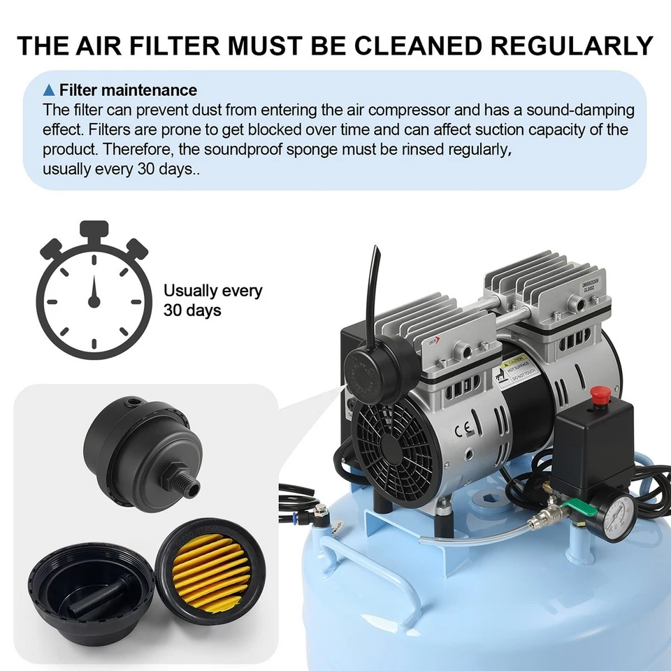 Compressor de aire silencioso médico dental libre de aceite 24L/40L tanque - Imagem 3 de 4