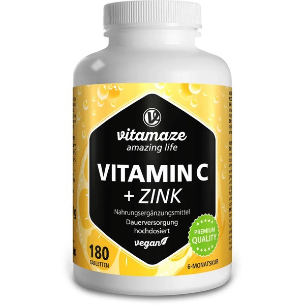 Vitamin C 1000 Mg Hochdosiert+Zink Vegan Tabletten 180 St PZN12741411-image