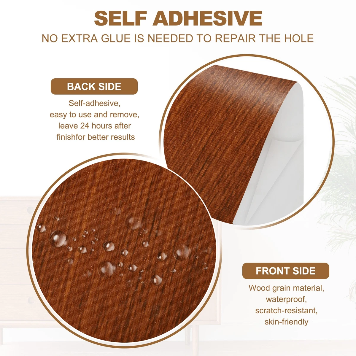 Self Adhesive Wood Grain Repair Tape 33'x 6" for Furniture, Teak