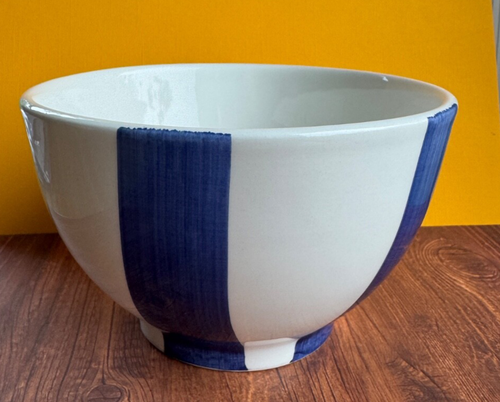 Italian Ceramic Large Café au lait/Fruit Bowl.Ceramica Cuore White/ Blue Stripes - Picture 2 of 10