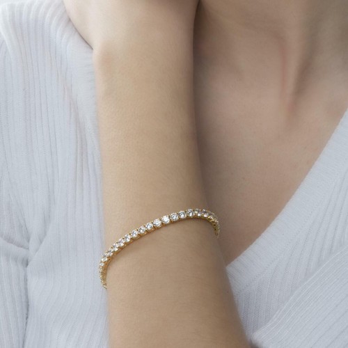 Damenarmband 4 mm Zirkonia 750 Gold 18 Karat vergoldet Luxus B1029-2L - Picture 7 of 9