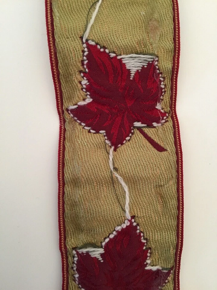 Satin Leaf Design Fabric Trim Remnant Red Gold 79 x 2.5" Sewing Notion - Image 4 of 4