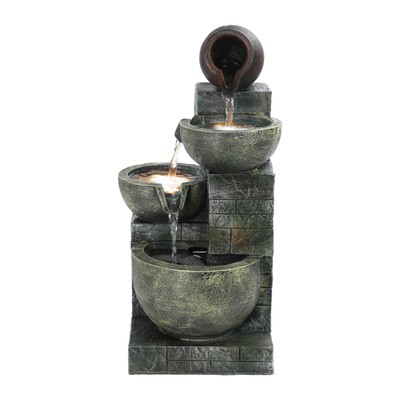 23.6'' Outdoor Garden Fountain, 4 - Tier Cascading Bowls & LED Light
