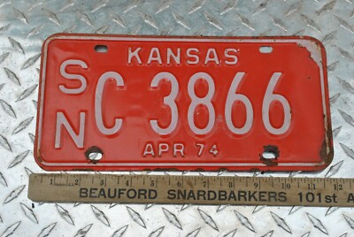 Vintage 1974 Muscle Car Era Original Kansas State License Auto Plate