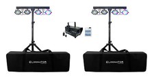  2 Eliminator Mini Par Bar Light Systems w/4xPar Lights Stand Remote Bag Fogger