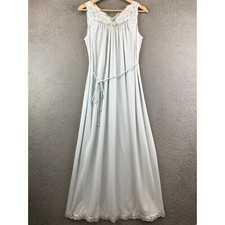Vintage Shadowline Bridgerton Nightgown Boudoir PJs size 10 petite Blue 70s Lace