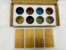 DeeCoo 8 Pack 2.5 inch Ceramic Ice Crack Succulent Plant Pot with Bamboo Pots