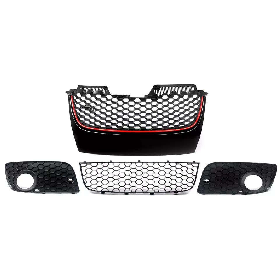 Black Front Bumper Grille+Fog Light Cover For VW Jetta Golf MK5 GTI GLI 2006-09 Foto 3 de 4
