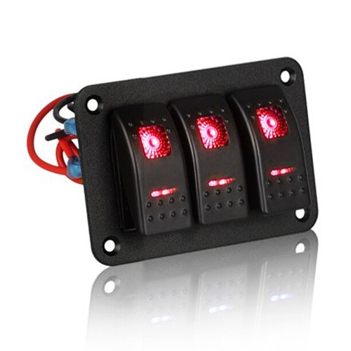 12V20A 3 Gang 5PIN Laser Rocker Switch Panel Kit Car Truck Boat RED LED Button - Foto 3 di 6