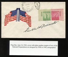 PRESIDENT FRANKLIN D ROOSEVELT SIGN PATRIOTIC 1942 NATIONAL DEFENSE COVER CV1195