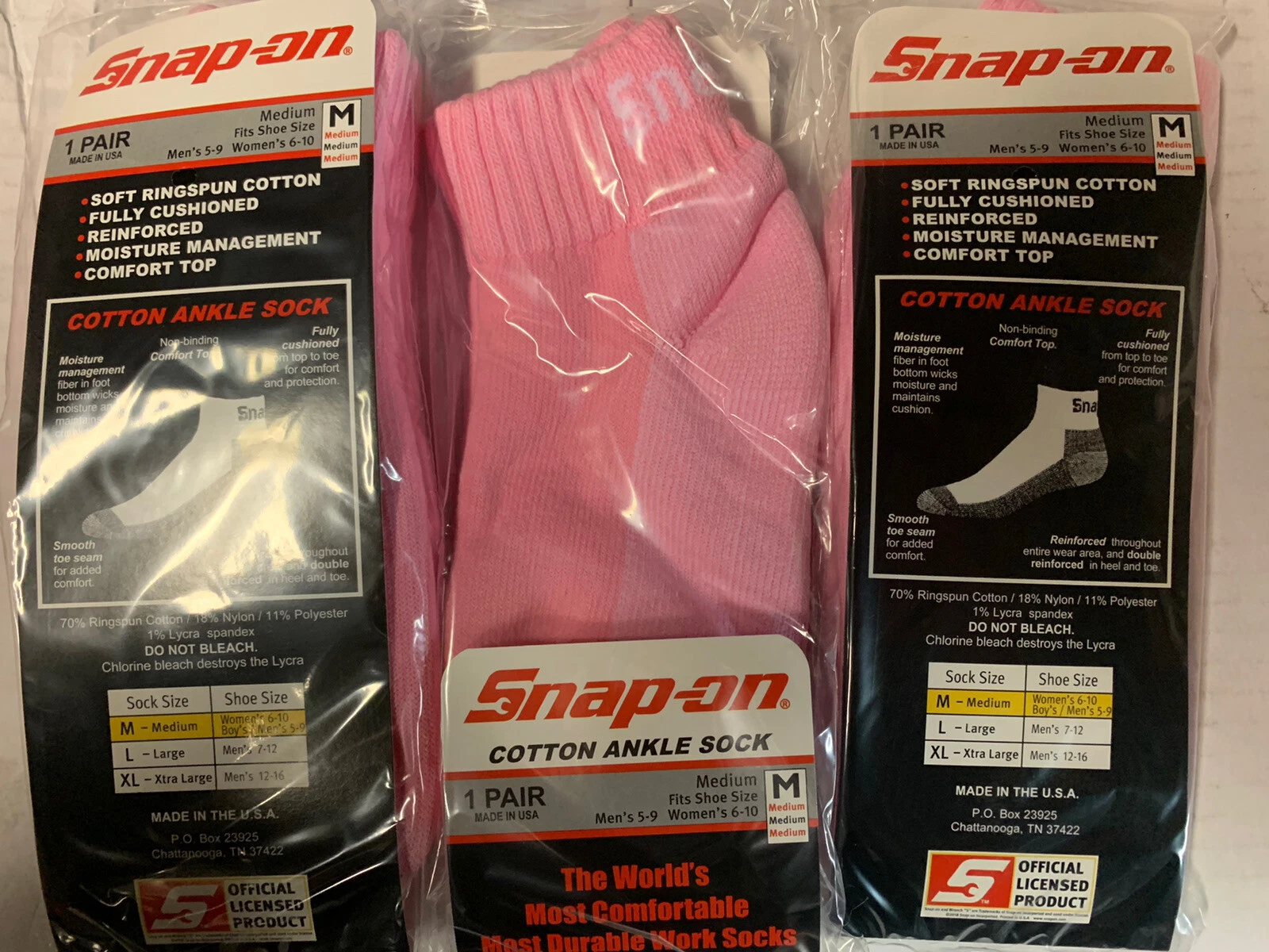 3 Pair Pink Snap On Ankle Socks Medium Proudly made in USA free shipping