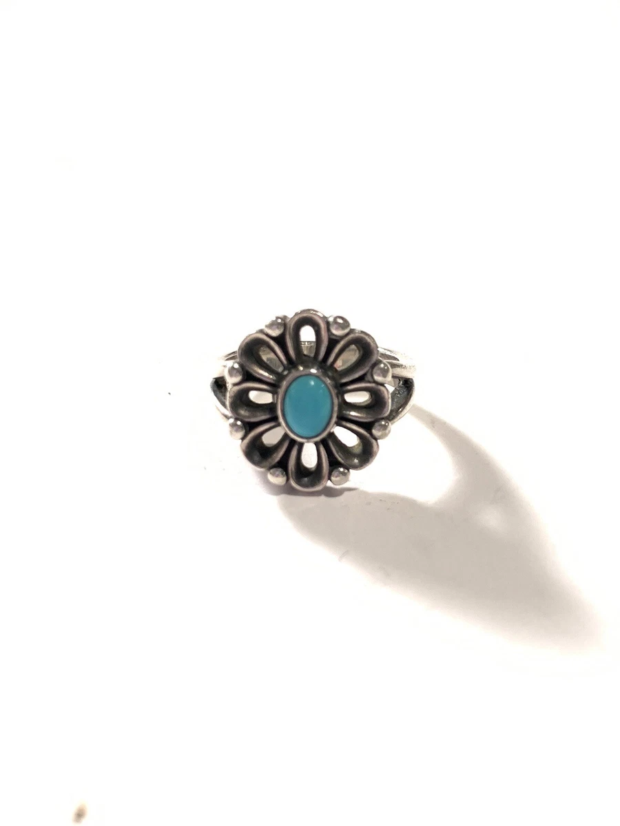 James Avery Sterling Silver De Flores Turquoise Flower Ring Sz 6.5