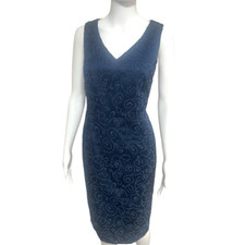Ursula Of Switzerland Vintage Blue Beaded Sleeveless Dress SZ 10  Old Money Old