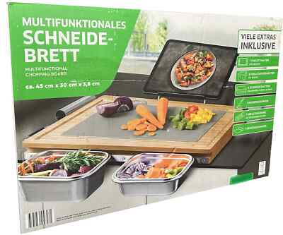 Multifunktionales Schneidebrett 2 Edelstahl-Behälter Messerschärfer Reibe Matten