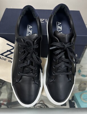 NIB AUTHENTIC AZZUL BLACK GENUINE LEATHER SNEAKER MENS SHOES  display picture 2