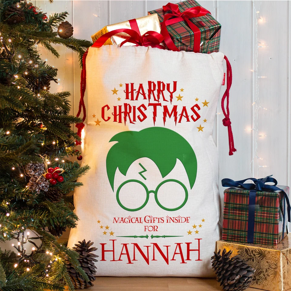 Personalised Harry Christmas Sack Wizard Santa Present Childrens Xmas Bag NS043