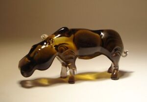 Blown Glass Figurine Animal Brown Hippo Hippopotamus