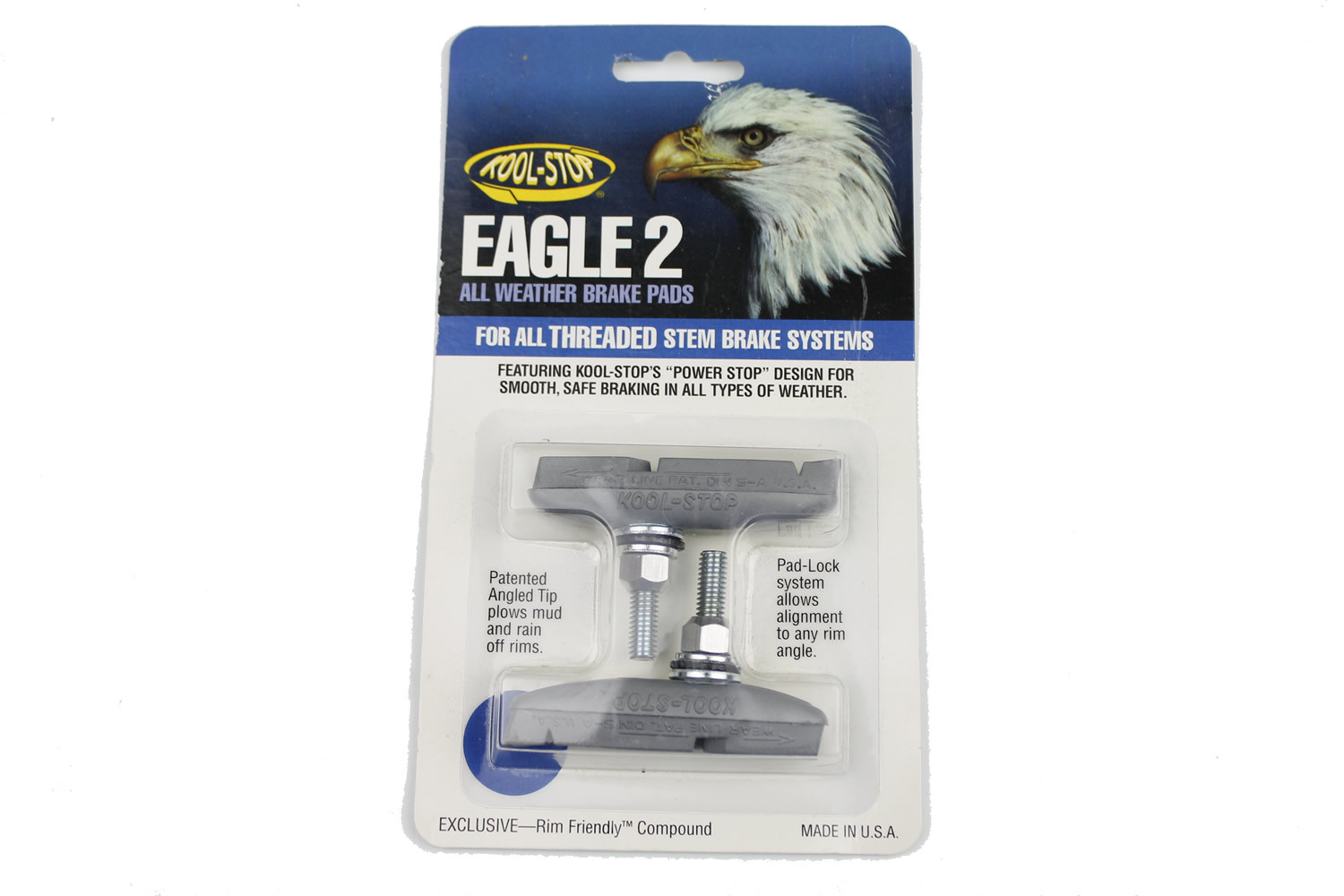 PAIR MADE IN USA Kool Stop bicycle bike Eagle 2 II THREADED brake pads SILVER