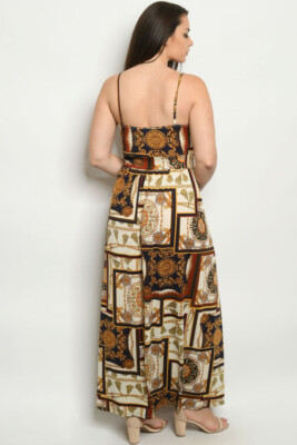 Womens Plus Size Spaghetti Strap Maxi Dress 3XL Cream Navy Blue Side Slit |  eBay