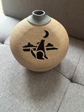 Southwestern Pottery Candle/incense Pot Signed Coyote Stone Desert Shadow Sand