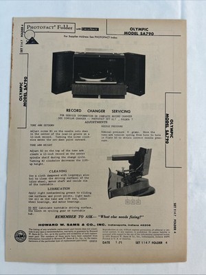 Vintage Sams Photofact Schematic 1-1971 OLYMPIC MODEL SA790
