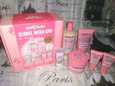 SOAP & GLORY Global Mega-Spa 6 Pc Bath & Body Gift Set Pink Scent NIB $51 Value