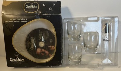 Glenfiddich Scotch Whiskey Tasting Essentials Tour DVD + 3 Glasses & Dropper NOS