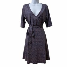 Toad & Co Cue Organic Cotton Wrap Mini Dress Size S Blue Abstract Stretch Casual