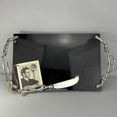 NEW MICHAEL ARAM Aray Wisteria Collection Black Marble Cheese Board & Knife Set