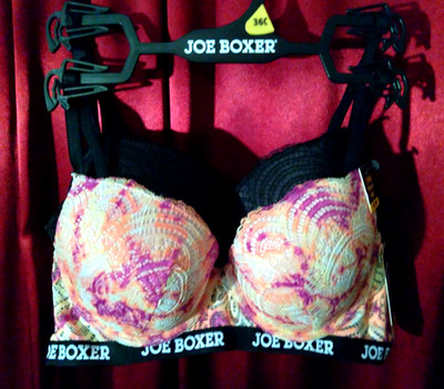 2 NWT Joe Boxer Bras, 36C Push-up, Lace, Tie-dye & Black, Underwired New/Tags