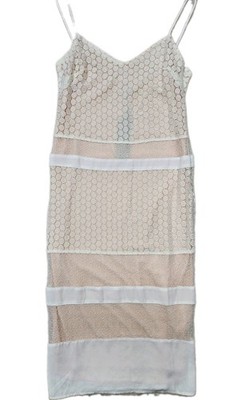 Lost Ink Nude Lace Panelled Slip Dress Womens UK8 Midi Party Occasion Cami Dress