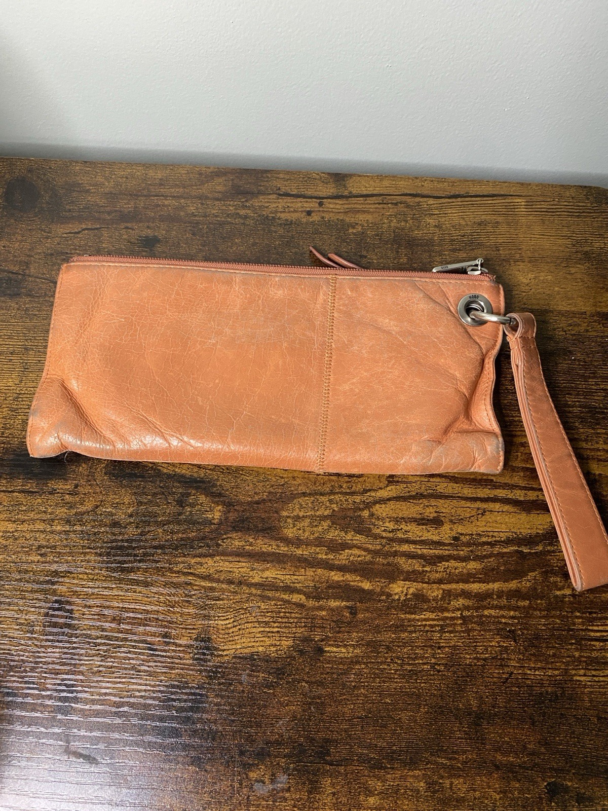 HOBO International Orange Leather Wristlet Clutch Wallet Purse