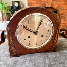 1930s Perivale Art Deco Oak Mantel Clock Gong Strike Serviced Restored