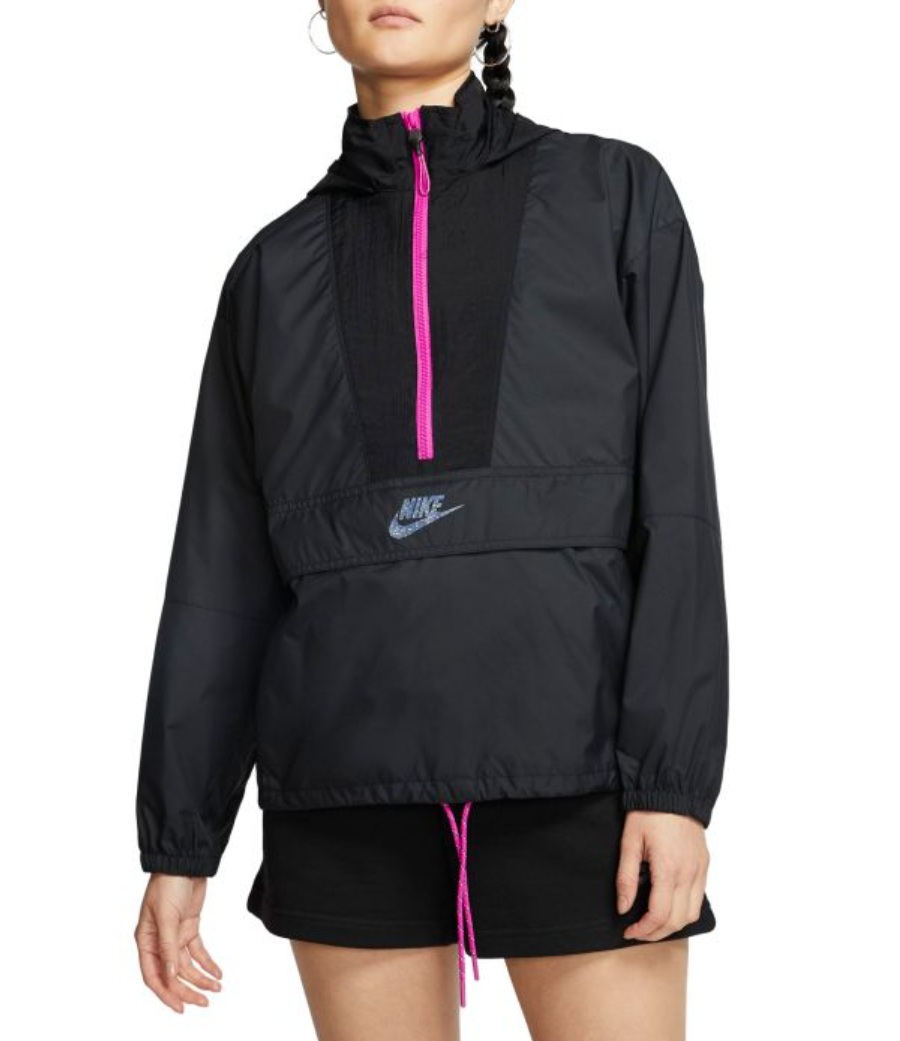 SACAI X NIKE Nike Icon Clash Pullover Giacca a Vento Giacca Anorak Nero Rosa Taglia XS