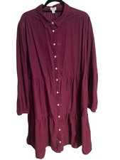 J.Crew Dress Corduroy Fall Country Chic Mini Tiered Shirtdress Size 20 Burgundy