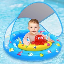 Baby Pool Float with Canopy, Inflatable Baby Swim Float with UPF50 Sun Prote...