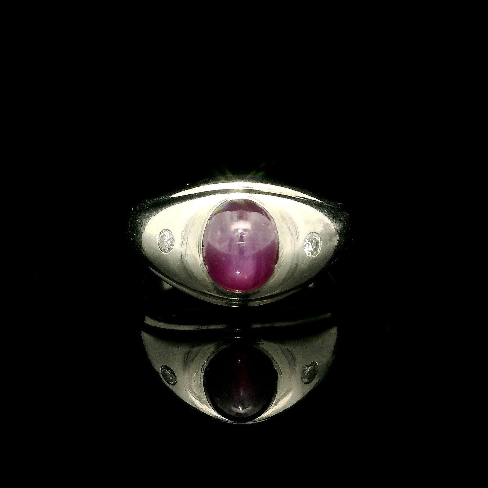 Vintage Solid White Gold 2ct Star Ruby & Diamond … - image 1