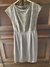 Tevolio Gray Cocktail Dress Lace Bodice, Band Waist, Smooth Chiffon Skirt Size 6