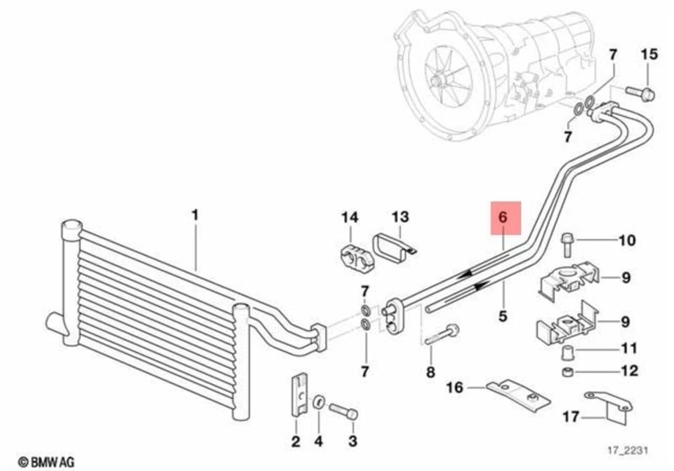 Genuine BMW E38 E39 Transmission Oil Cooler Hose Pipe Inlet OEM 17221745736 - Изображение 2 из 4